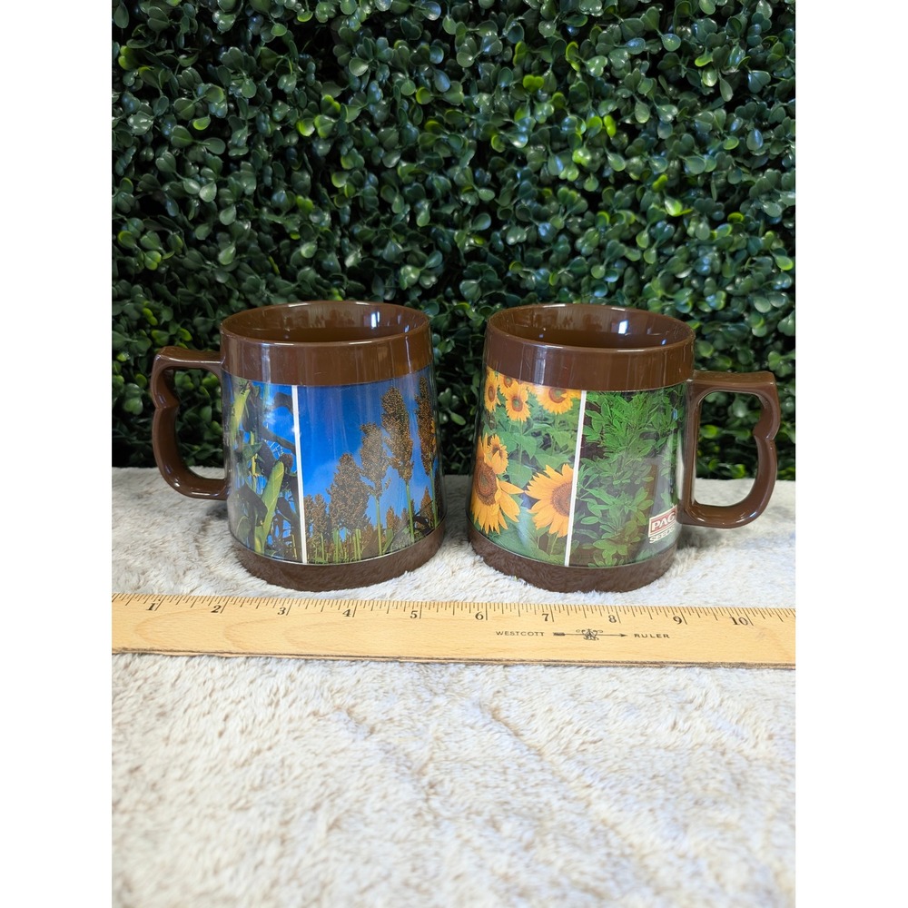 Vintage PAG Seeds Thermo-Serv Advertising Mug Pair Brown Insulated Farm USA